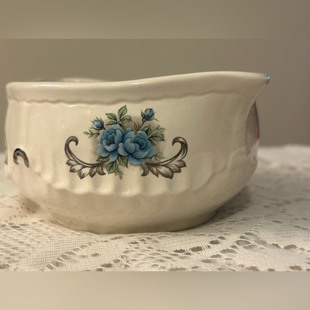 🌹🇫🇷Vintage 1960s French Earthenware Sauce Boat 💙Orchies Moulin des Loups